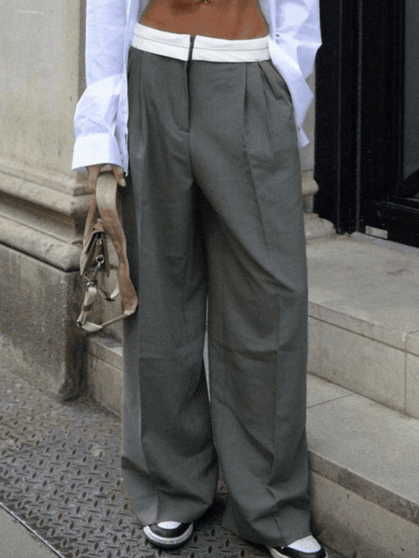 Contrast Waist Vintage Tailored Pants - AnotherChill