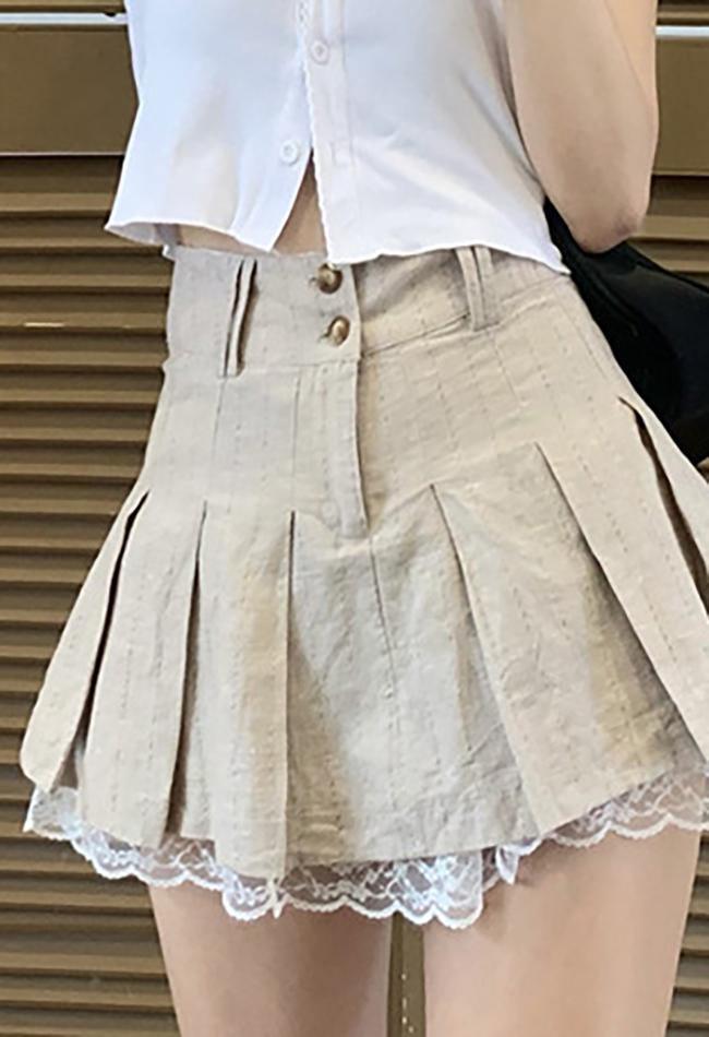 Cotton Linen Pleated Mini Skirt - AnotherChill