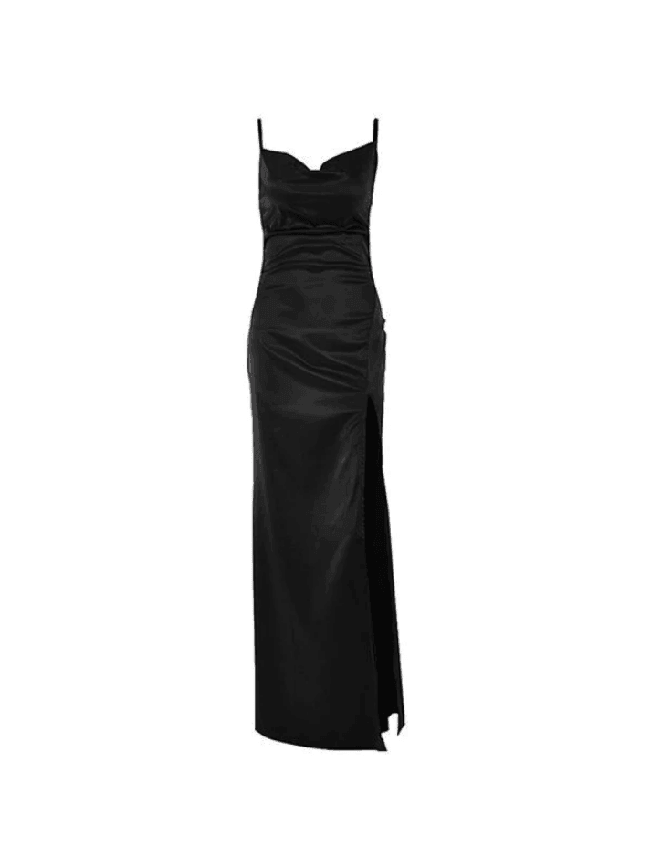 Cowl Neck Split Satin Maxi Dress - AnotherChill