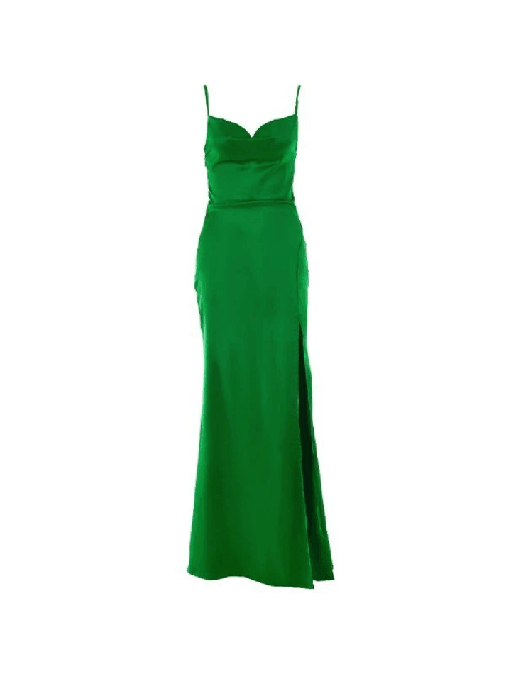 Cowl Neck Split Satin Maxi Dress - AnotherChill