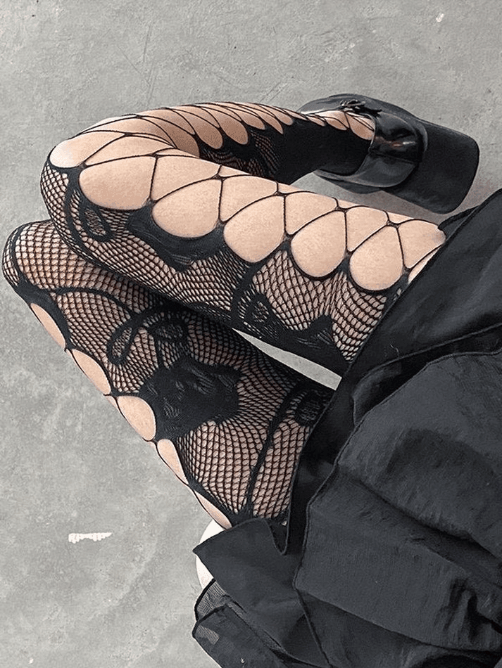 Criss Cross Cutout Floral Mesh Tights - AnotherChill