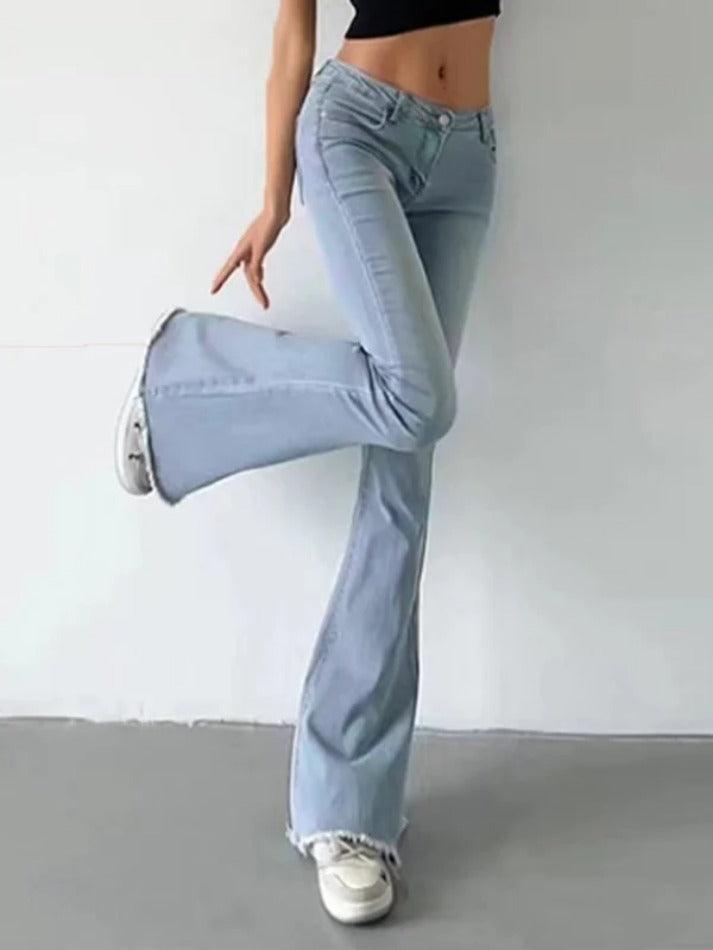 Washed Low Waist Stretchy Mopping Flare Jeans - AnotherChill