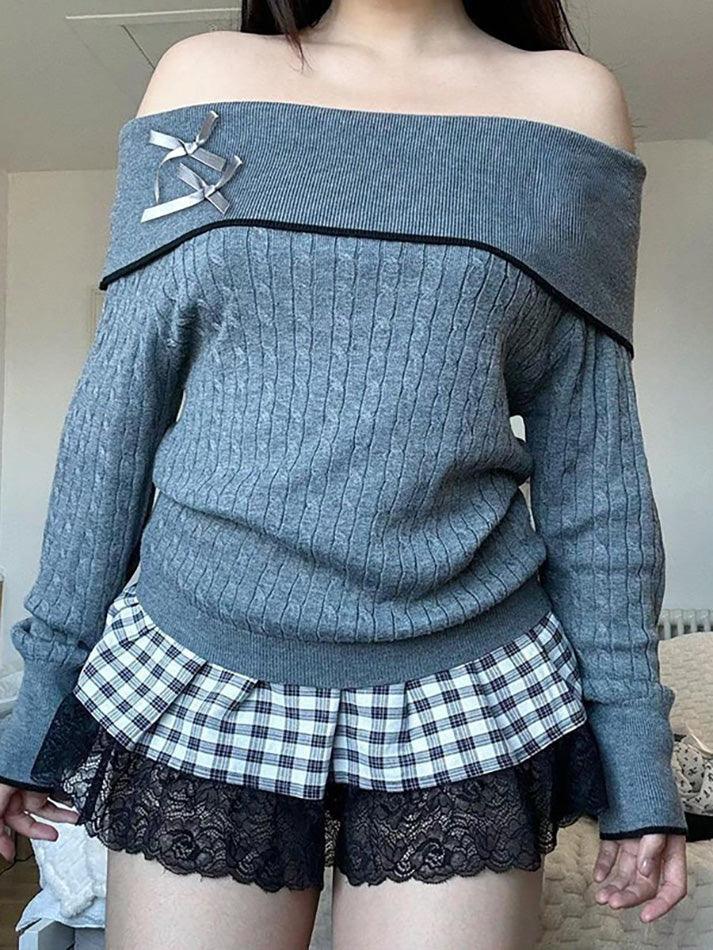 Bow Off Shoulder Cable Knit Sweater