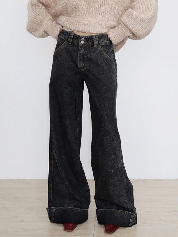 Vintage Buttoned Hem Loose Low-Rise Jeans