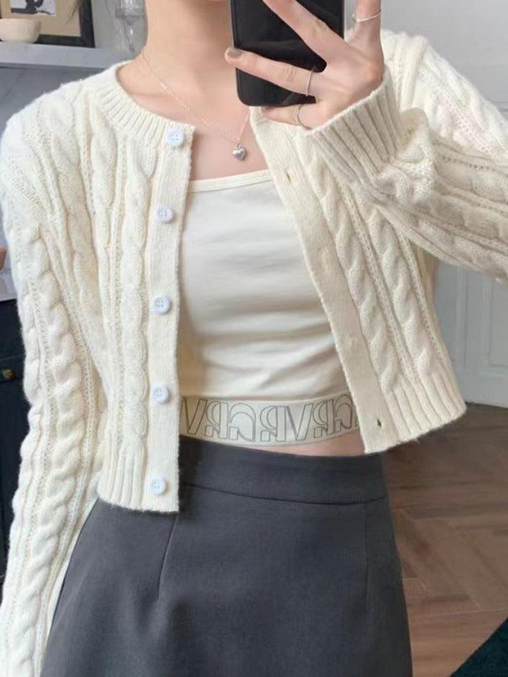 Solid Short Cable Knit Cardigan