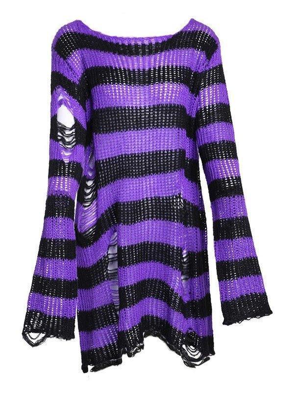 Distressed Stripe Longline Sweater - AnotherChill