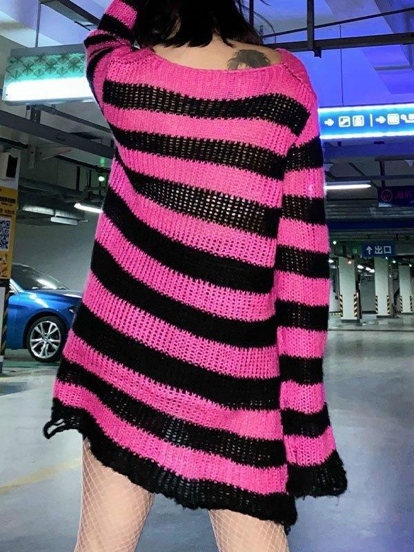 Distressed Stripe Longline Sweater AnotherChill