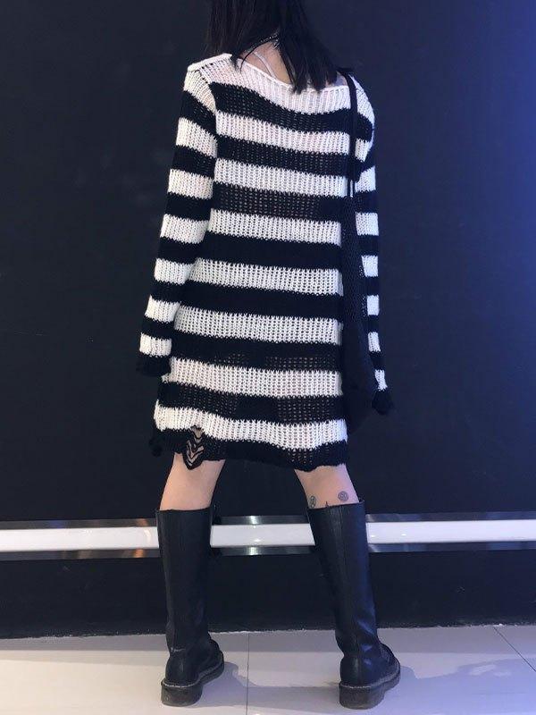 Distressed Stripe Longline Sweater AnotherChill