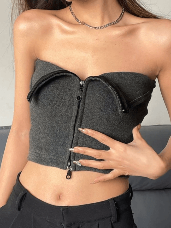 Double Zipper Cardigan Bandeau Tops - AnotherChill