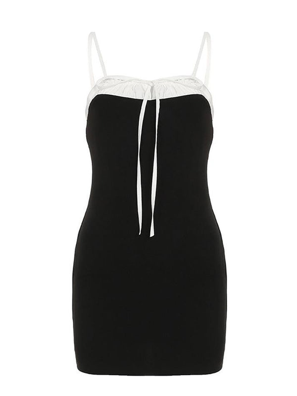 Contrast Drawstring Bow Hollow-Out Cami Dress