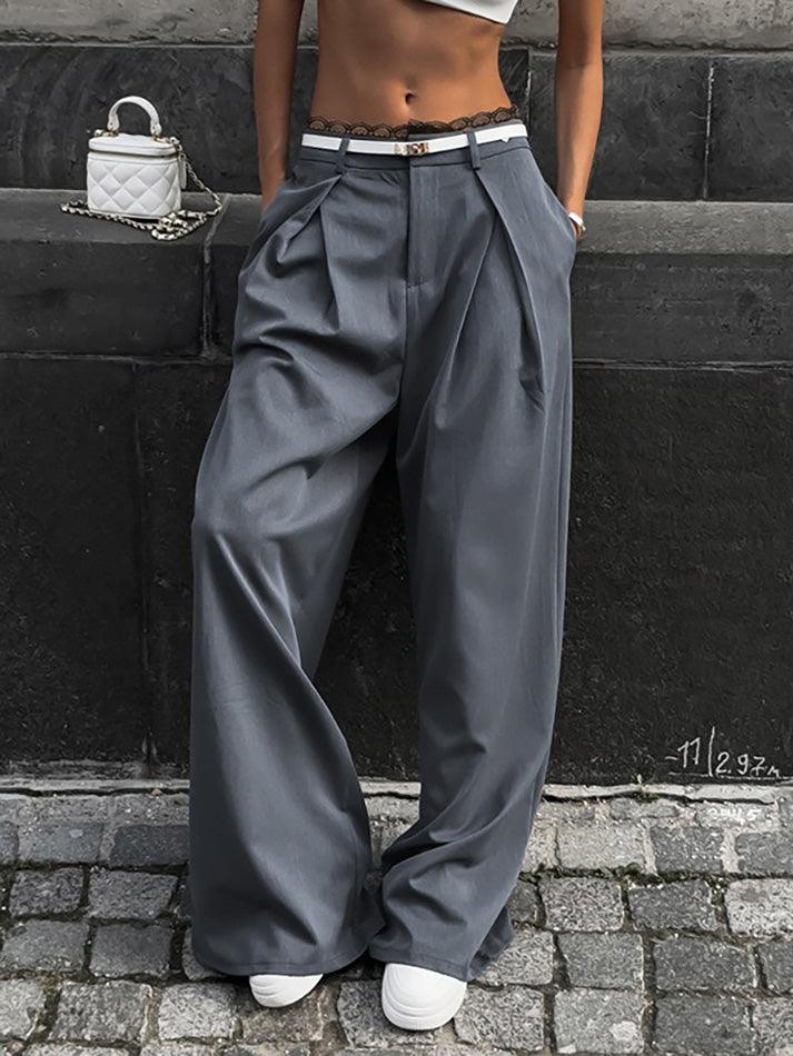 Lace Trim Patchwork Loose Fit Pants