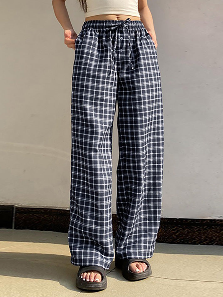 Low Waist Plaid Loose-Fit Wide-Leg Pants