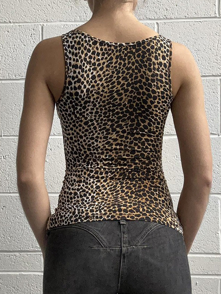 Lace Patchwork Hollow-Out Leopard Print Cami Top