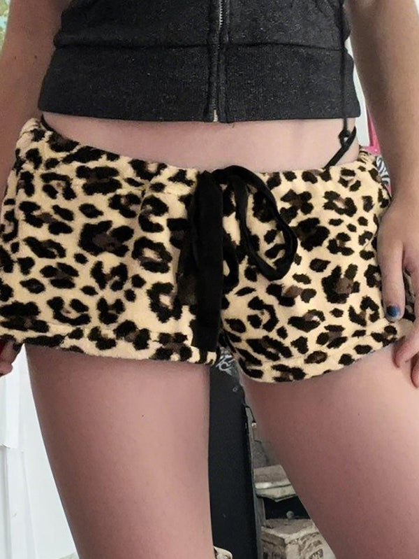 Leopard Print Tie Low-Rise Shorts