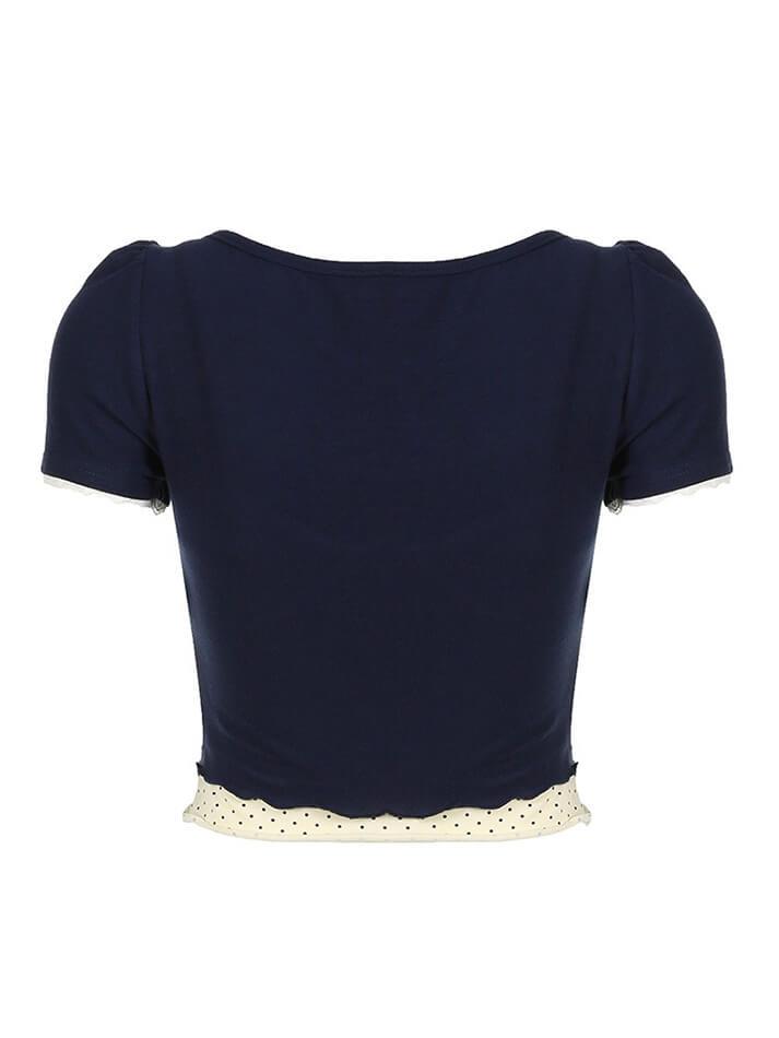 Blue Polka Dot Trim Crop Top - AnotherChill