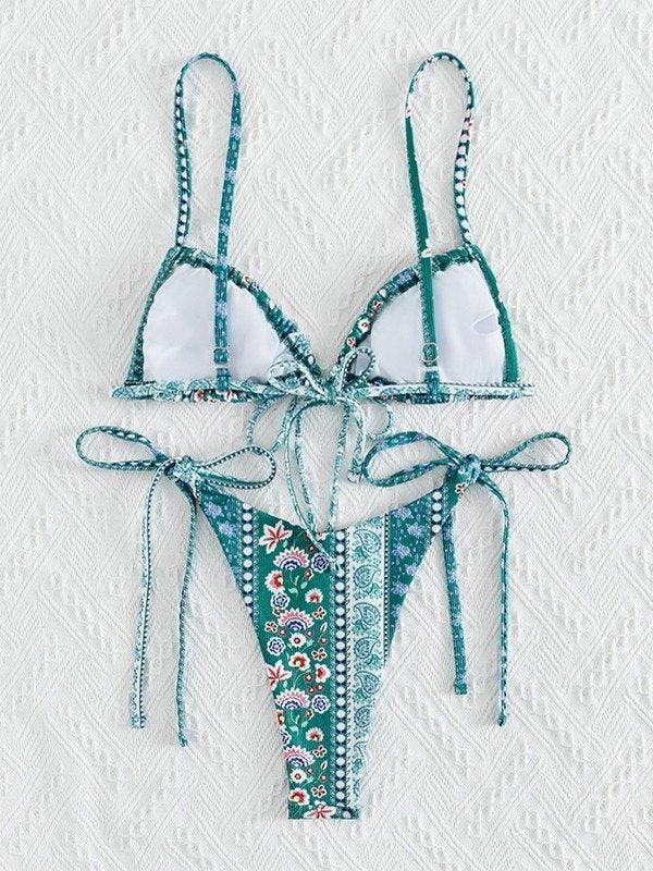 Ethnic Floral Lace Up Bikini Set - AnotherChill