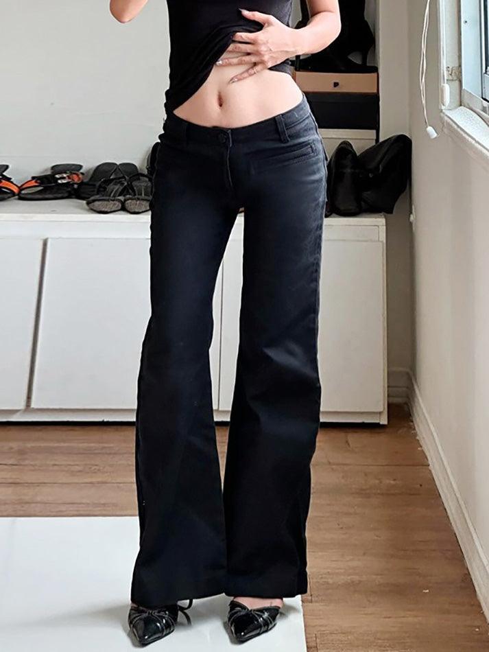 Solid Color Low Waist Straight Leg Pants