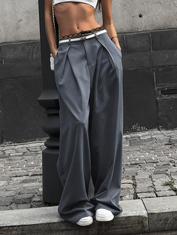 Lace Trim Patchwork Loose Fit Pants