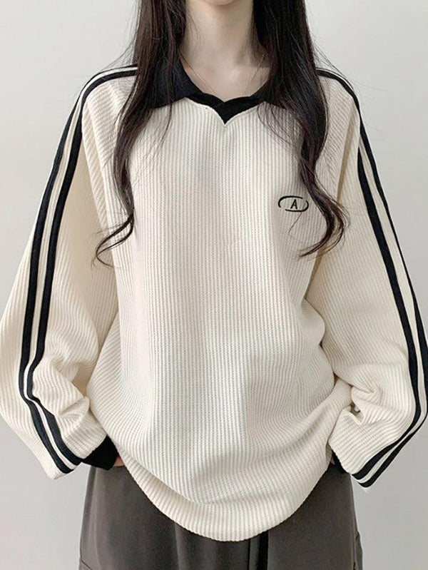 Contrast Color Casual Pullover Sweatshirt