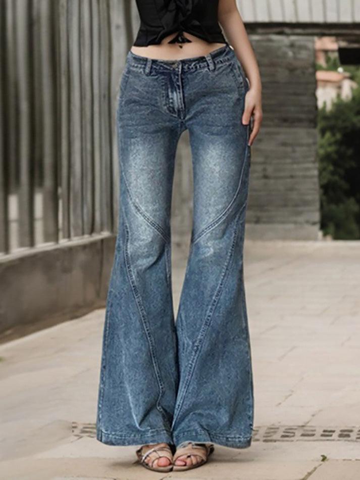 Vintage Washed Low-Rise Flared Jeans