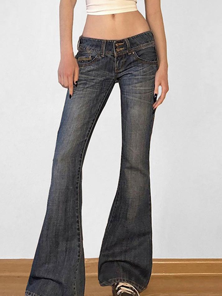 Low Rise Washed Flared Jeans