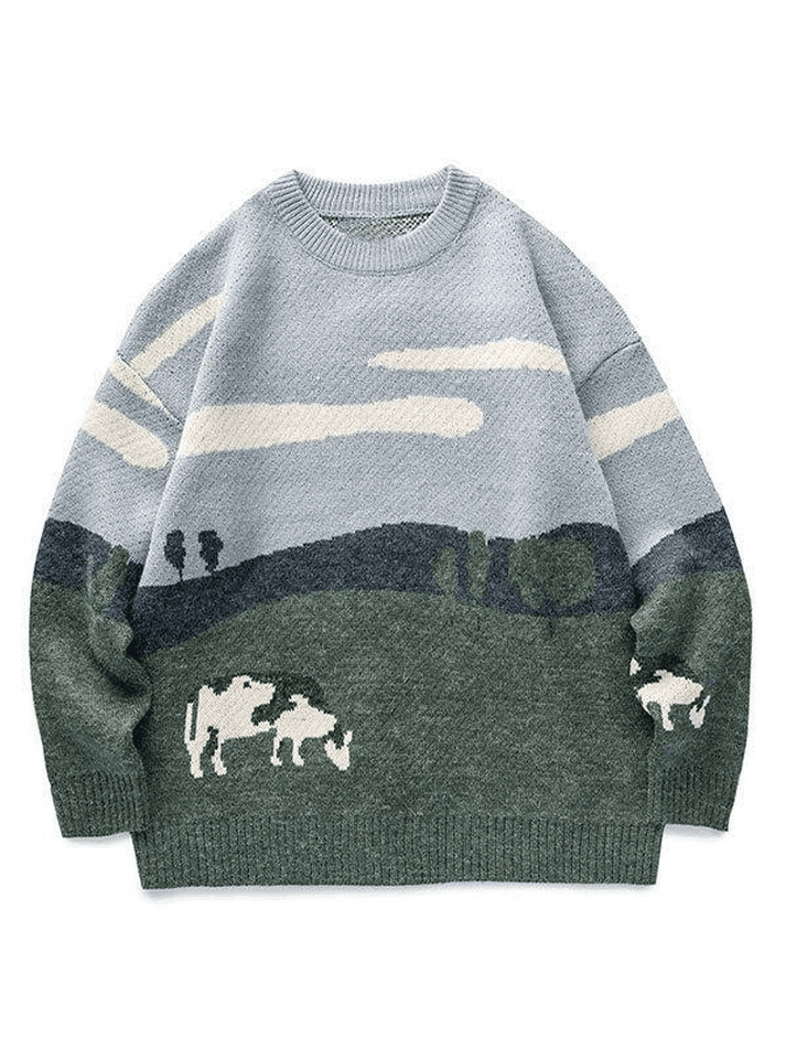 Farm Land Jacquard Knit Sweater - AnotherChill