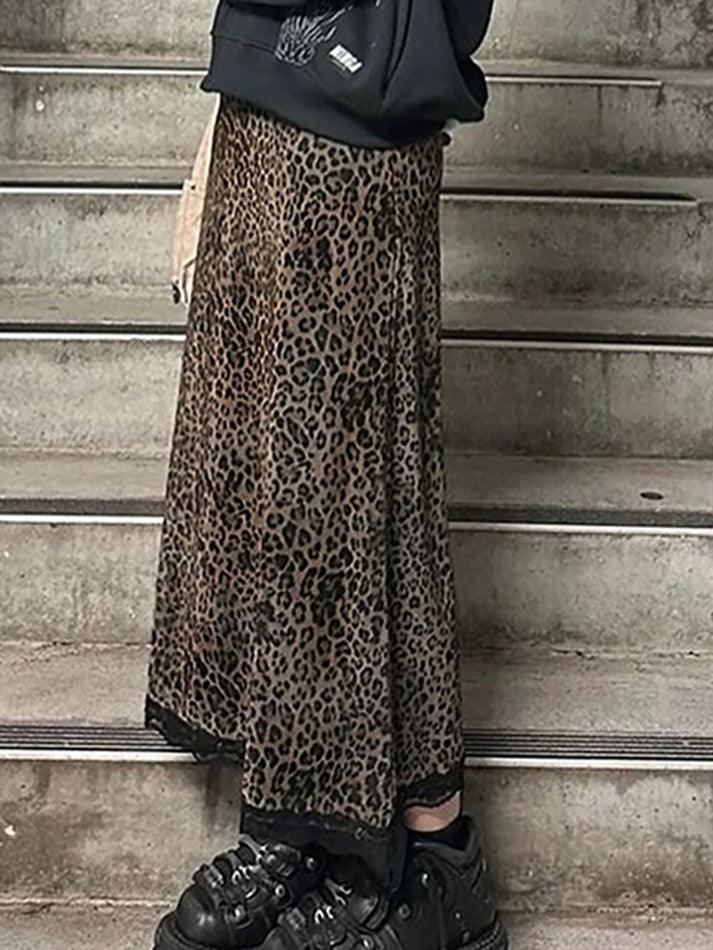 Vintage Leopard Print Patchwork Lace Halter Skirt