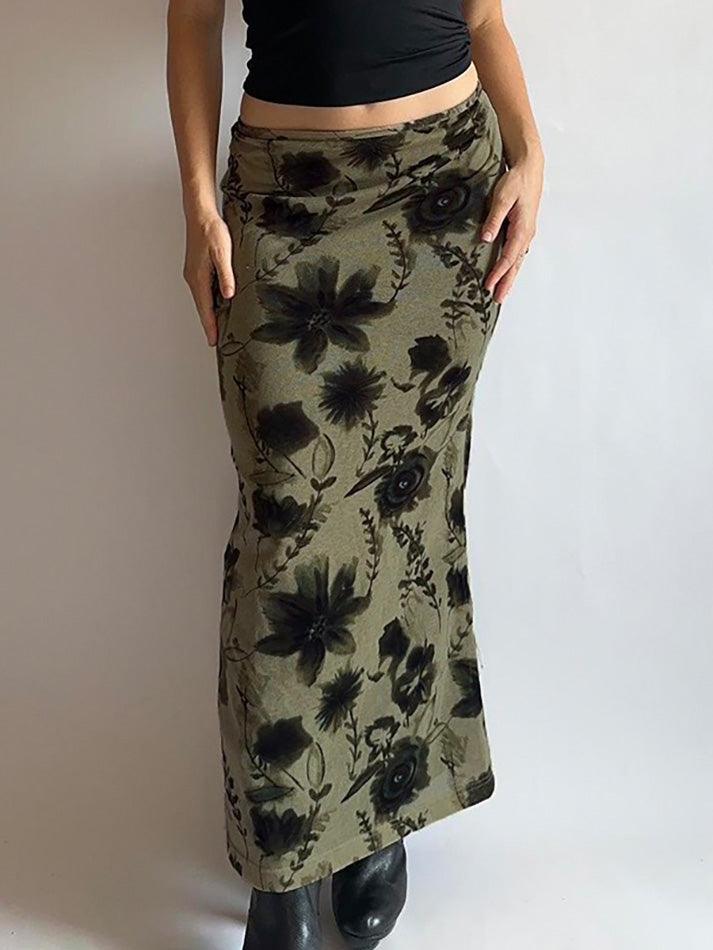 Mid Rise Floral Midi Skirt