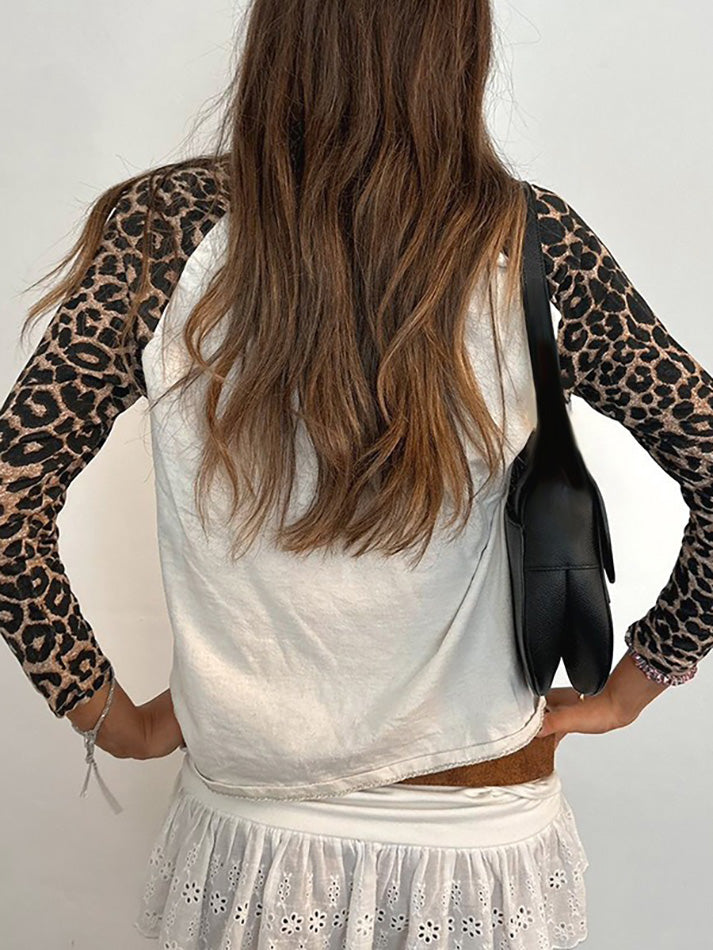 Leopard Print Contrast Star Patchwork Tee