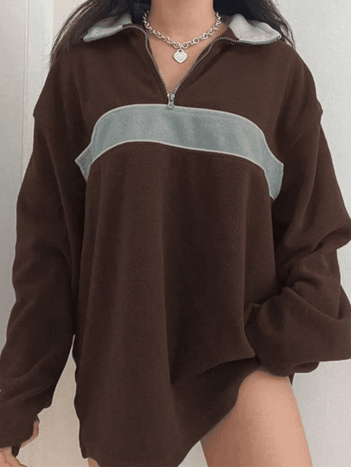 Fleece Patchwork Half Zip Sweatshirt - AnotherChill