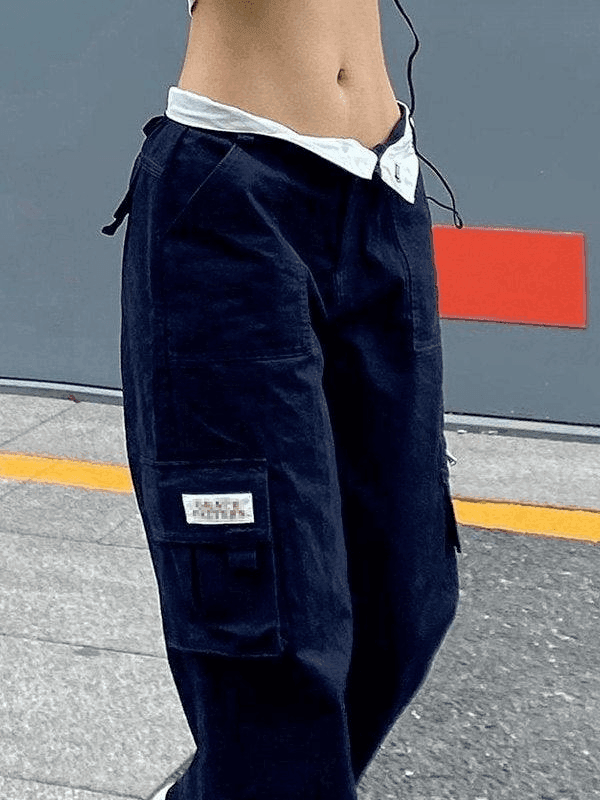 Fold Over Waist Y2K Straight Leg Pants - AnotherChill