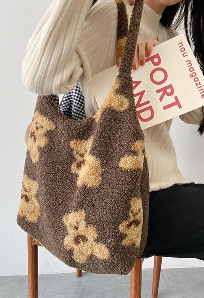 Fuzzy Teddy Bear Reversible Shoulder Bag - AnotherChill