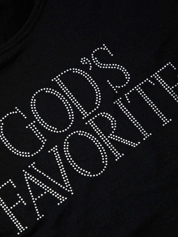 GOD'S FAVORITE Rhinestone Decor Crop T-shirt - AnotherChill