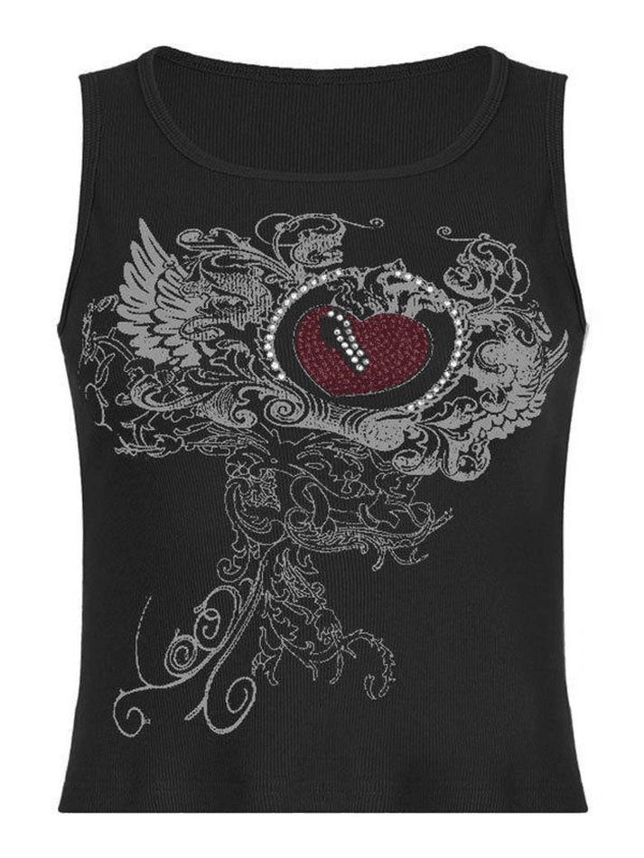 Heart Rhinestone Rib Crop Tank Top - AnotherChill