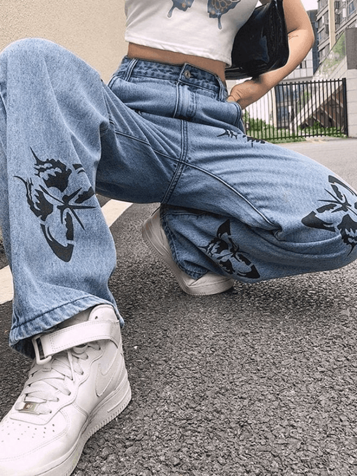 High Waist Butterfly Boyfriend Jeans - AnotherChill