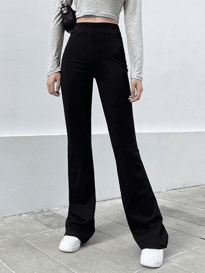 High Waist Solid Flare Leg Pants AnotherChill