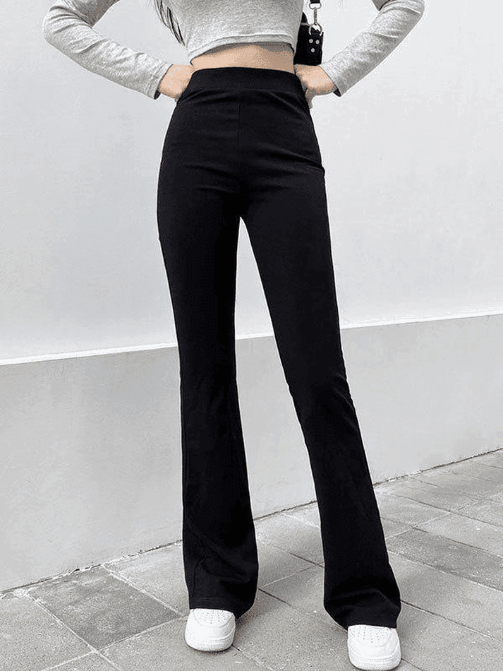 High Waist Solid Flare Leg Pants - AnotherChill