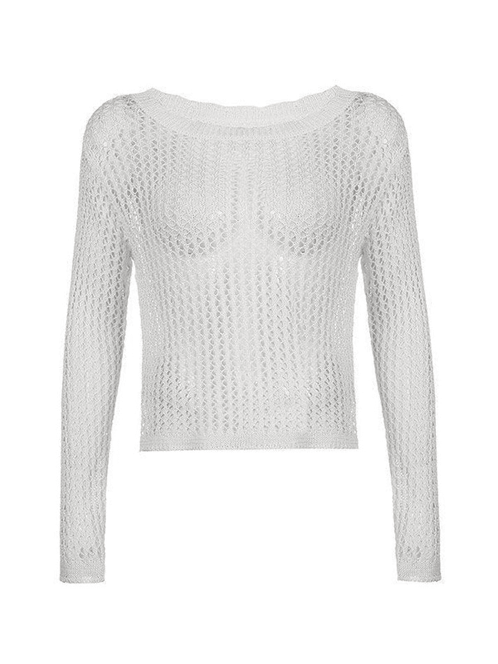 Hollow Out Crochet Long Sleeve Knit Top - AnotherChill