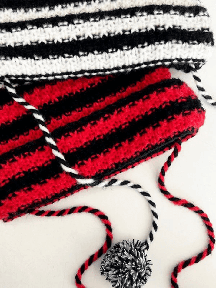 Horn Detail Striped Knitted Hat - AnotherChill