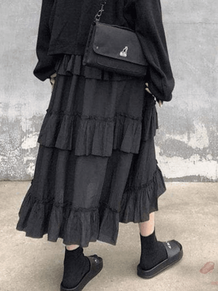 Irregular Tiered Midi Skirt - AnotherChill