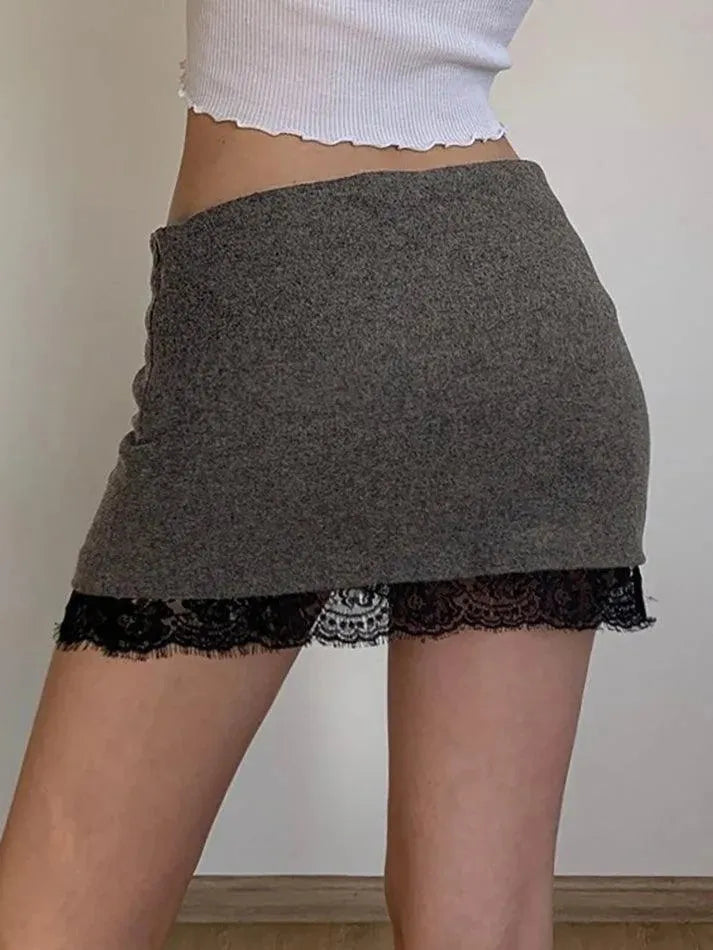 Lace Contrast Low-Rise Mini Skirt - AnotherChill