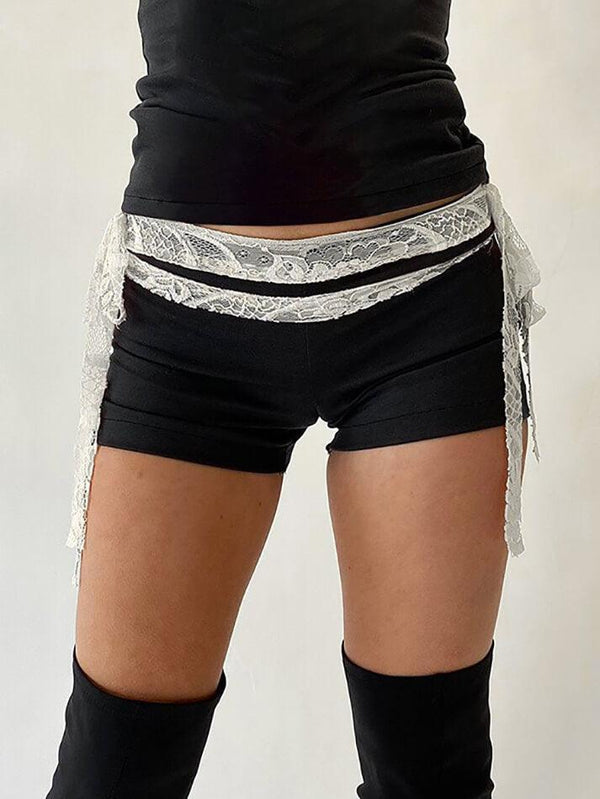 Lace High Waist Stretch Double Side Tie Casual Shorts - AnotherChill