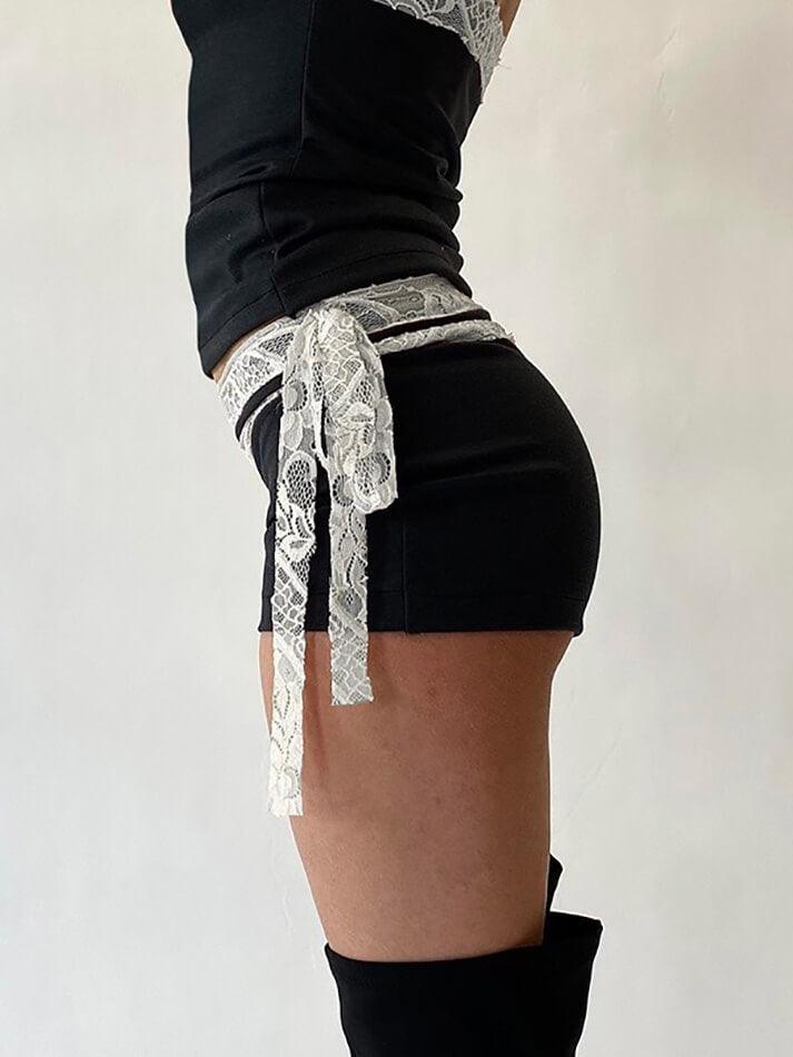 Lace High Waist Stretch Double Side Tie Casual Shorts - AnotherChill