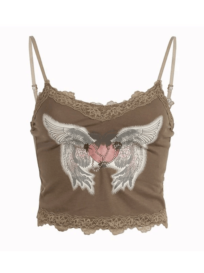 Lace Paneled Winged Heart Crop Cami Top - AnotherChill