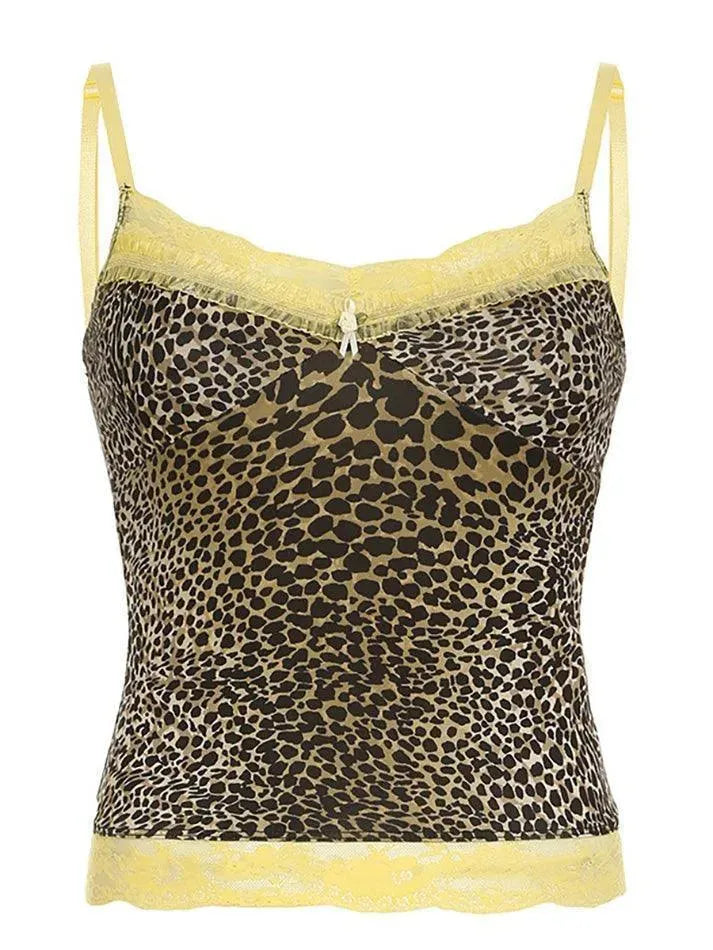 Lace Patchwork Leopard Print Tank Top - AnotherChill