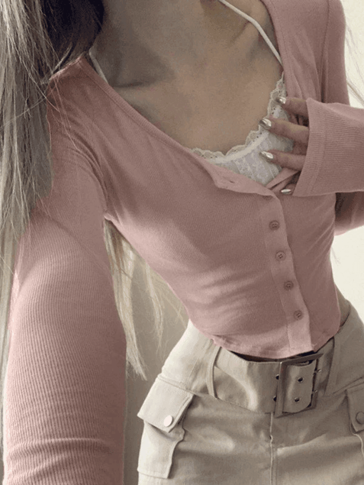 Lace Pink Knit Crop Top - AnotherChill