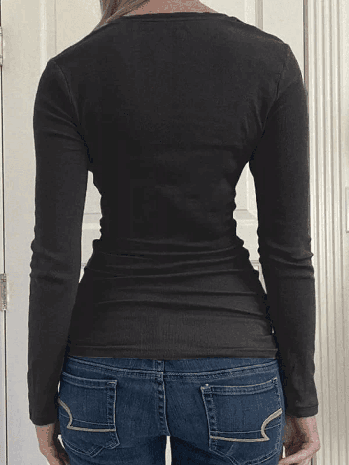 Lace Trim Black Long Sleeve Knit Top - AnotherChill