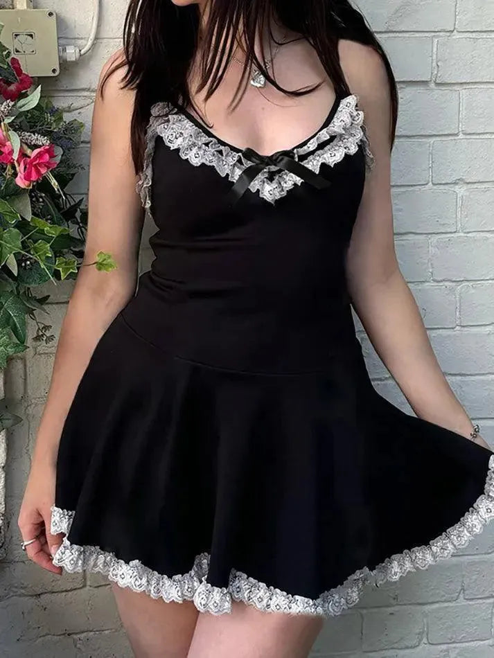 Lace Trim Bow Front Cami Dress - AnotherChill