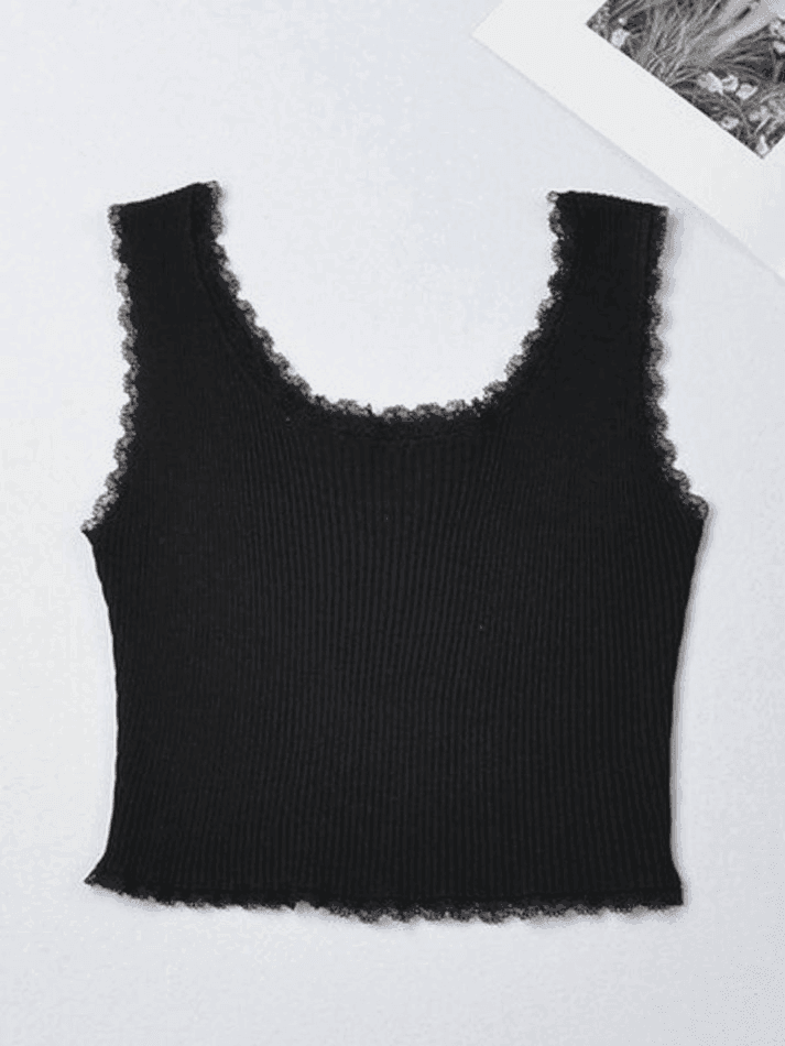 Lace Trim Crop Knit Tank Top - AnotherChill