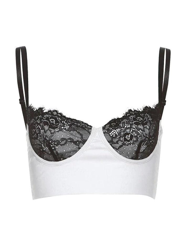 Lace Trim Suspender Crop Corset Top - AnotherChill